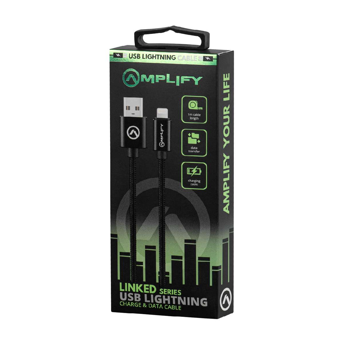 Amplify Linked series USB to Lightning cable trenzado cable negro 1M - Imagen 4