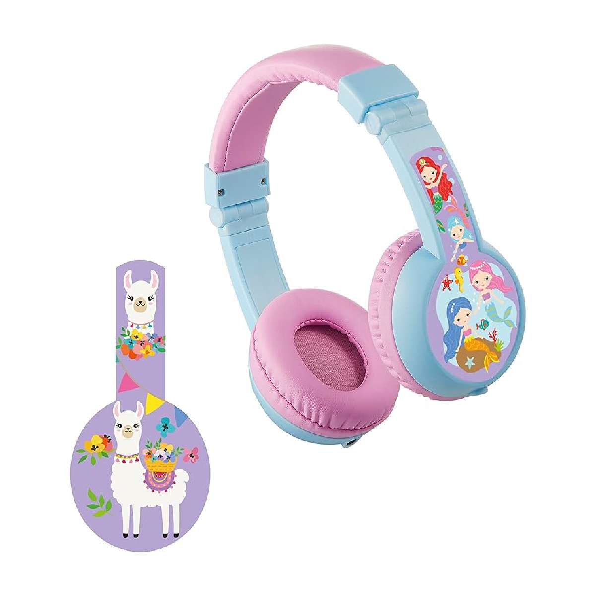 Sidekick Series Auriculares con cable para niños con puerto compartido. Rosa y Celeste
