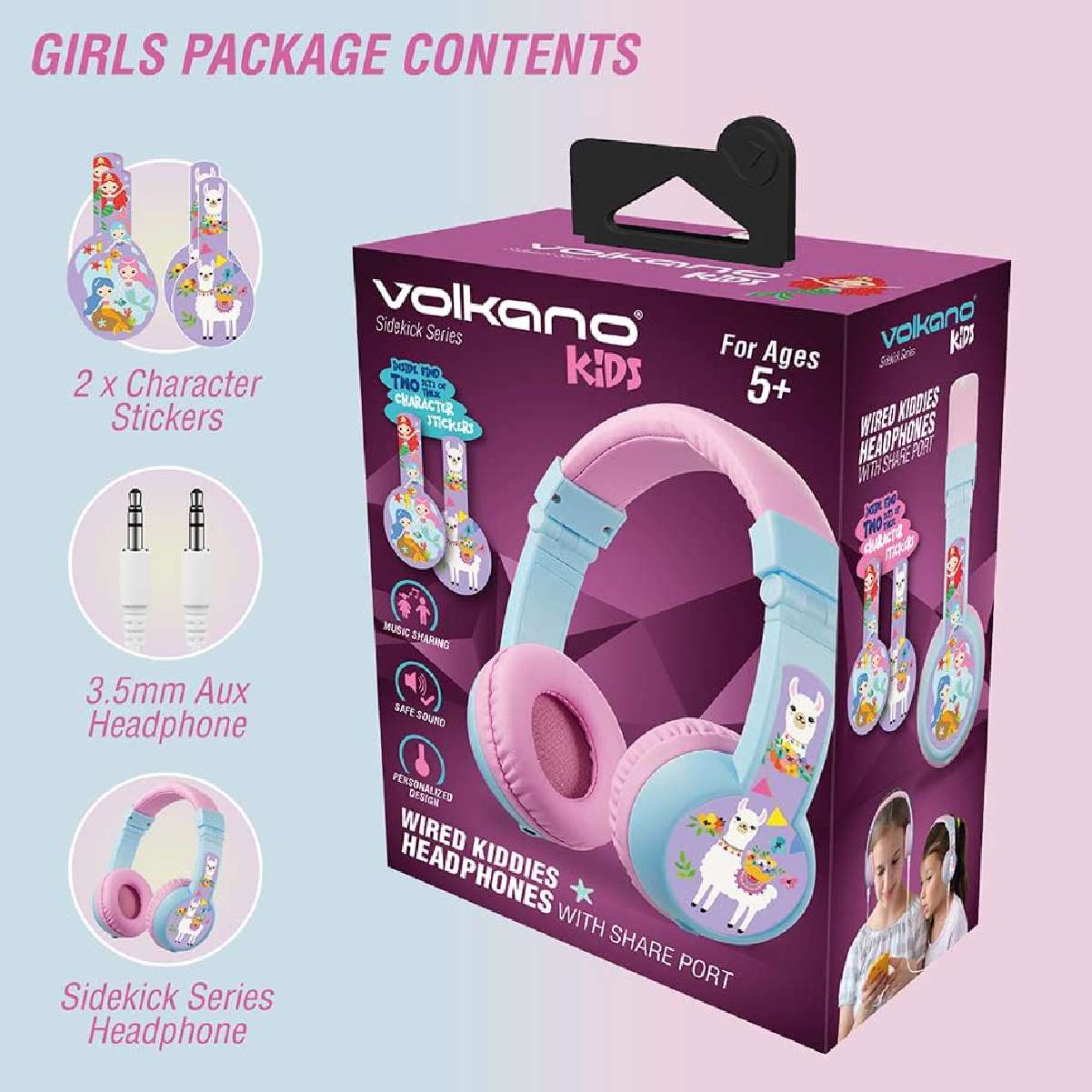 Sidekick Series Auriculares con cable para niños con puerto compartido. Rosa y Celeste - Imagen 12