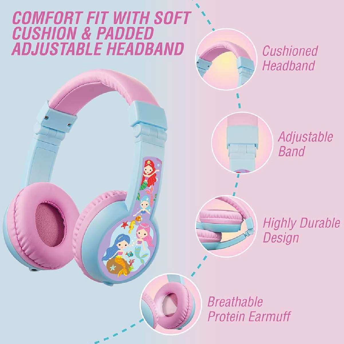Sidekick Series Auriculares con cable para niños con puerto compartido. Rosa y Celeste - Imagen 13