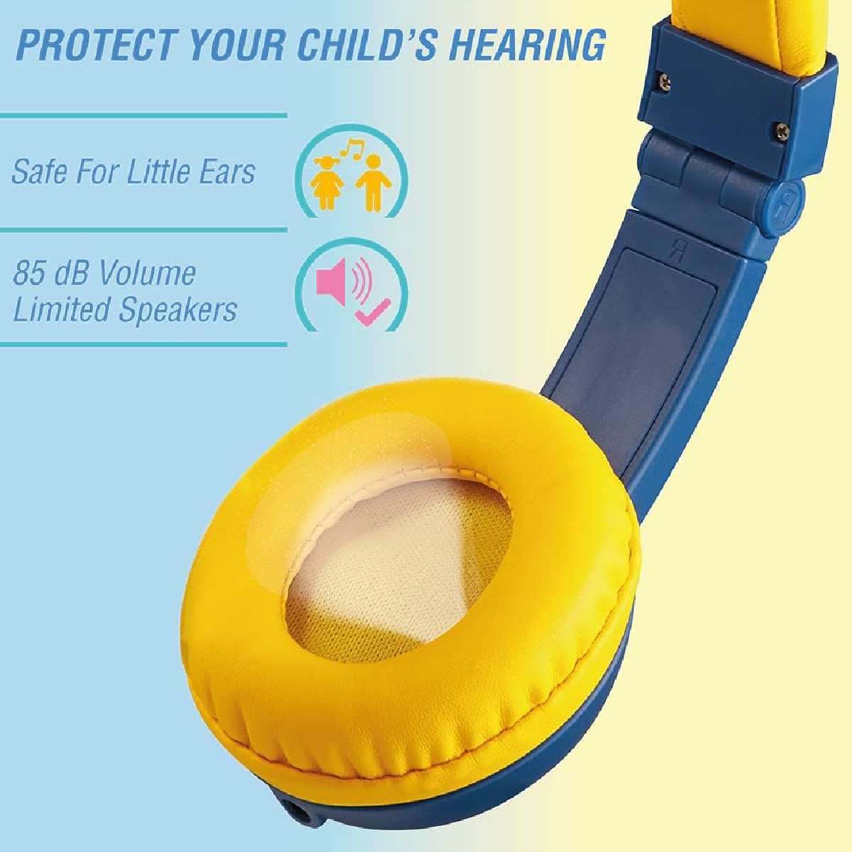 Sidekick Series Auriculares con cable para niños con puerto compartido.Azul y Amarillo - Imagen 11