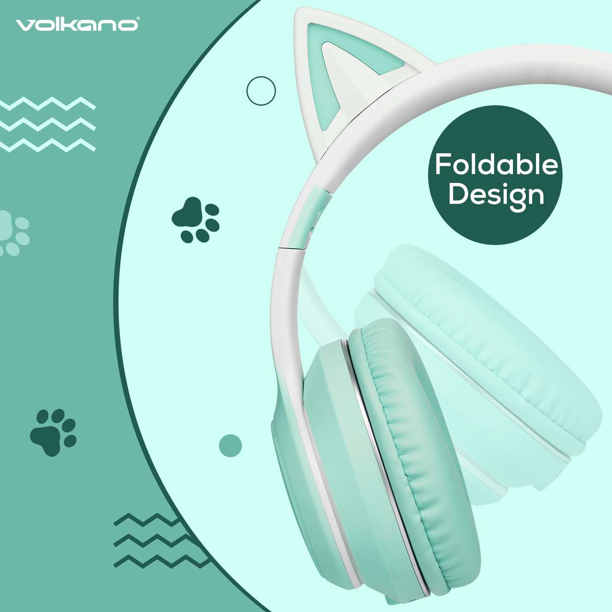 Volkano Whisker Series Bluetooth Orejas de gato Headphones - Verde agua - Imagen 4