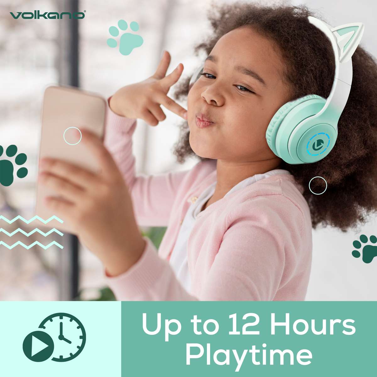 Volkano Whisker Series Bluetooth Orejas de gato Headphones - Verde agua - Imagen 6