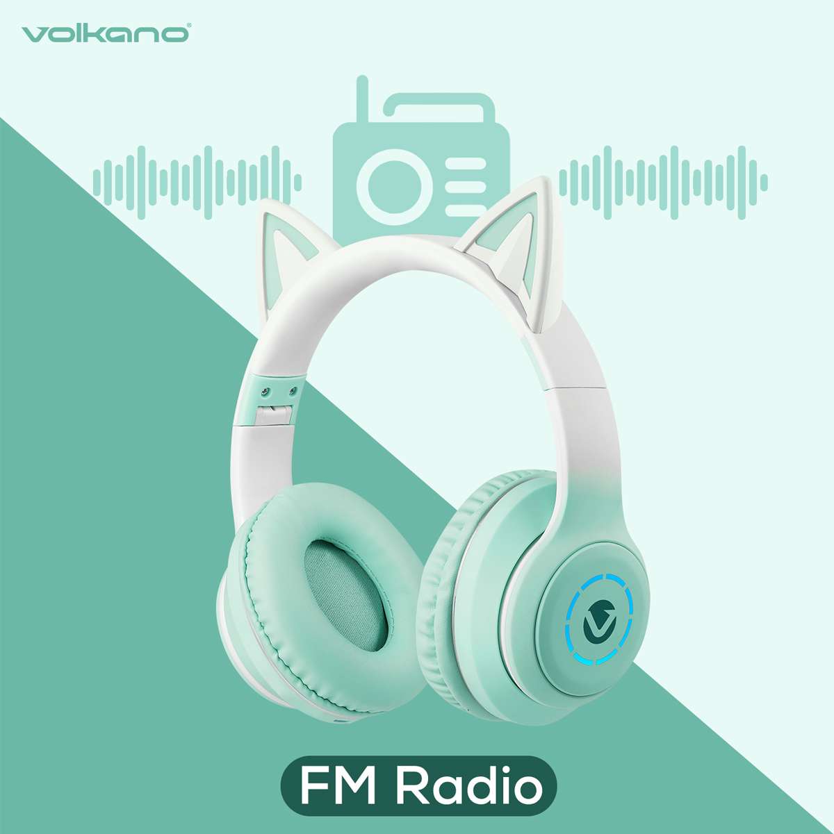 Volkano Whisker Series Bluetooth Orejas de gato Headphones - Verde agua - Imagen 8