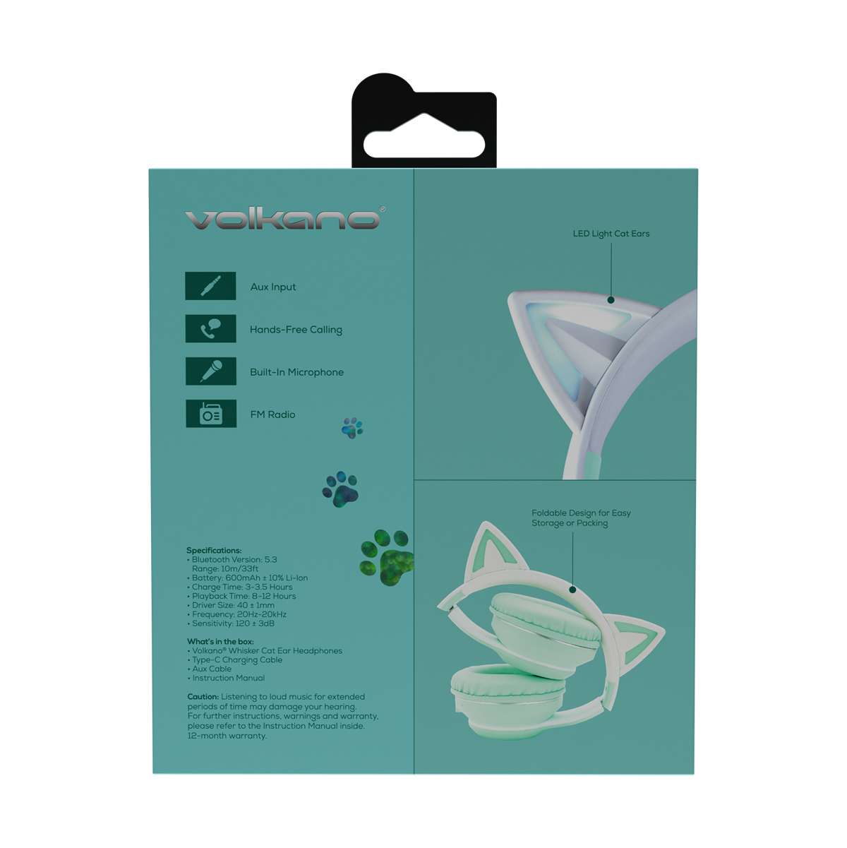 Volkano Whisker Series Bluetooth Orejas de gato Headphones - Verde agua - Imagen 10