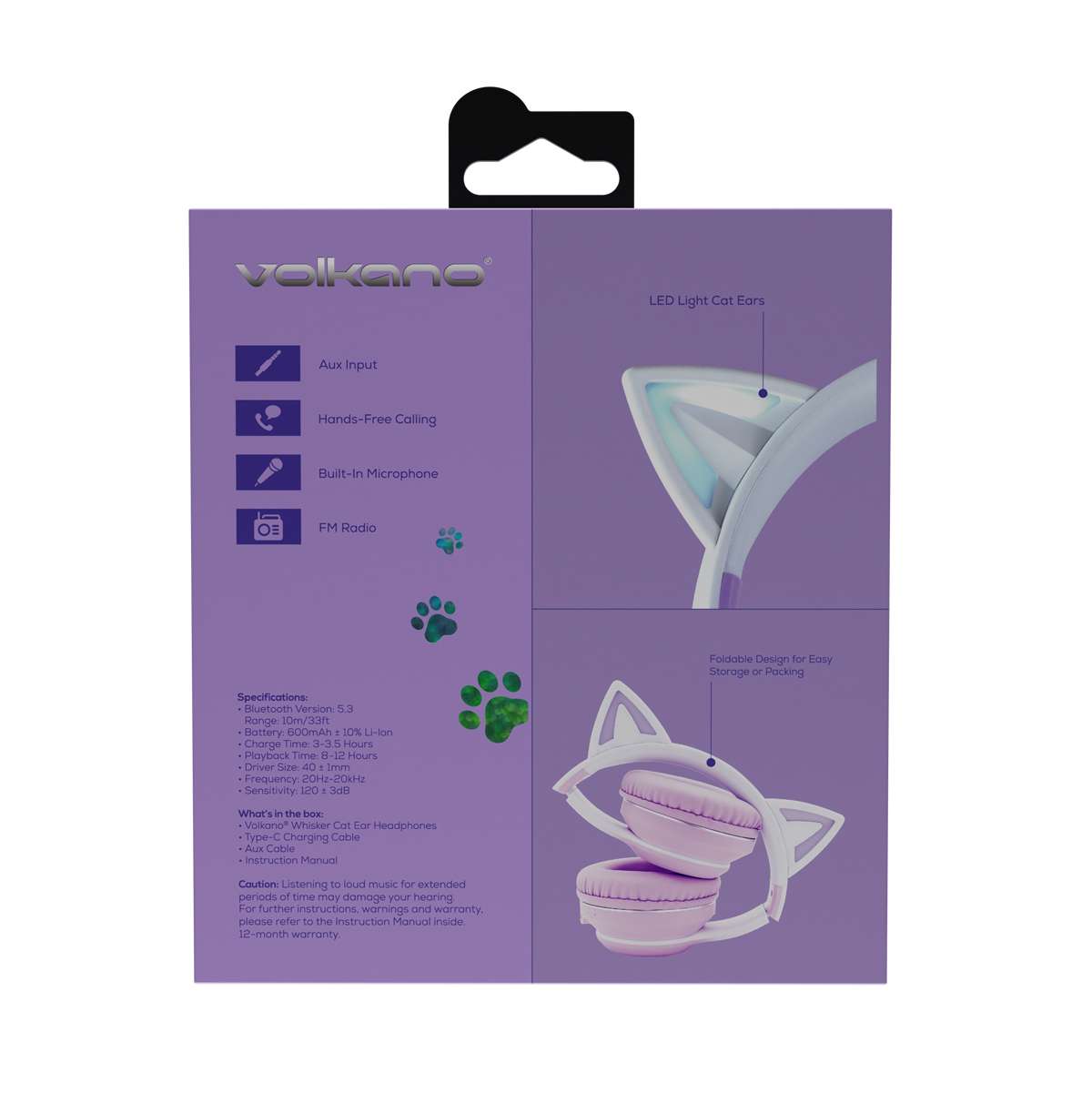 Volkano Whisker Series Bluetooth Orejas de gato Headphones - Purpura - Imagen 12