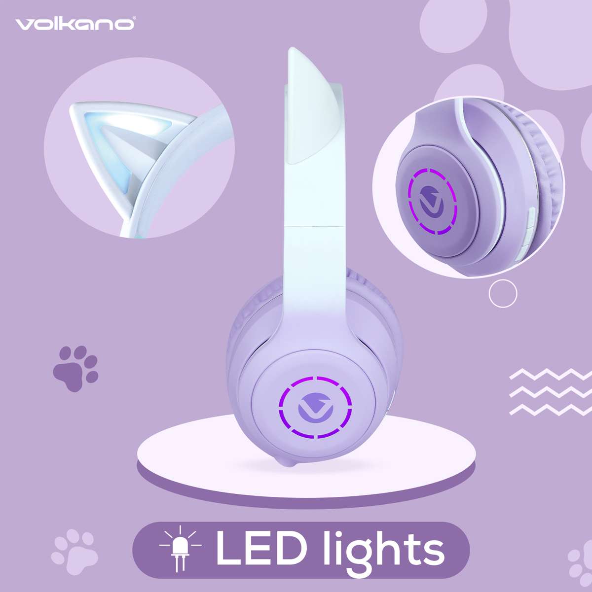 Volkano Whisker Series Bluetooth Orejas de gato Headphones - Purpura - Imagen 8