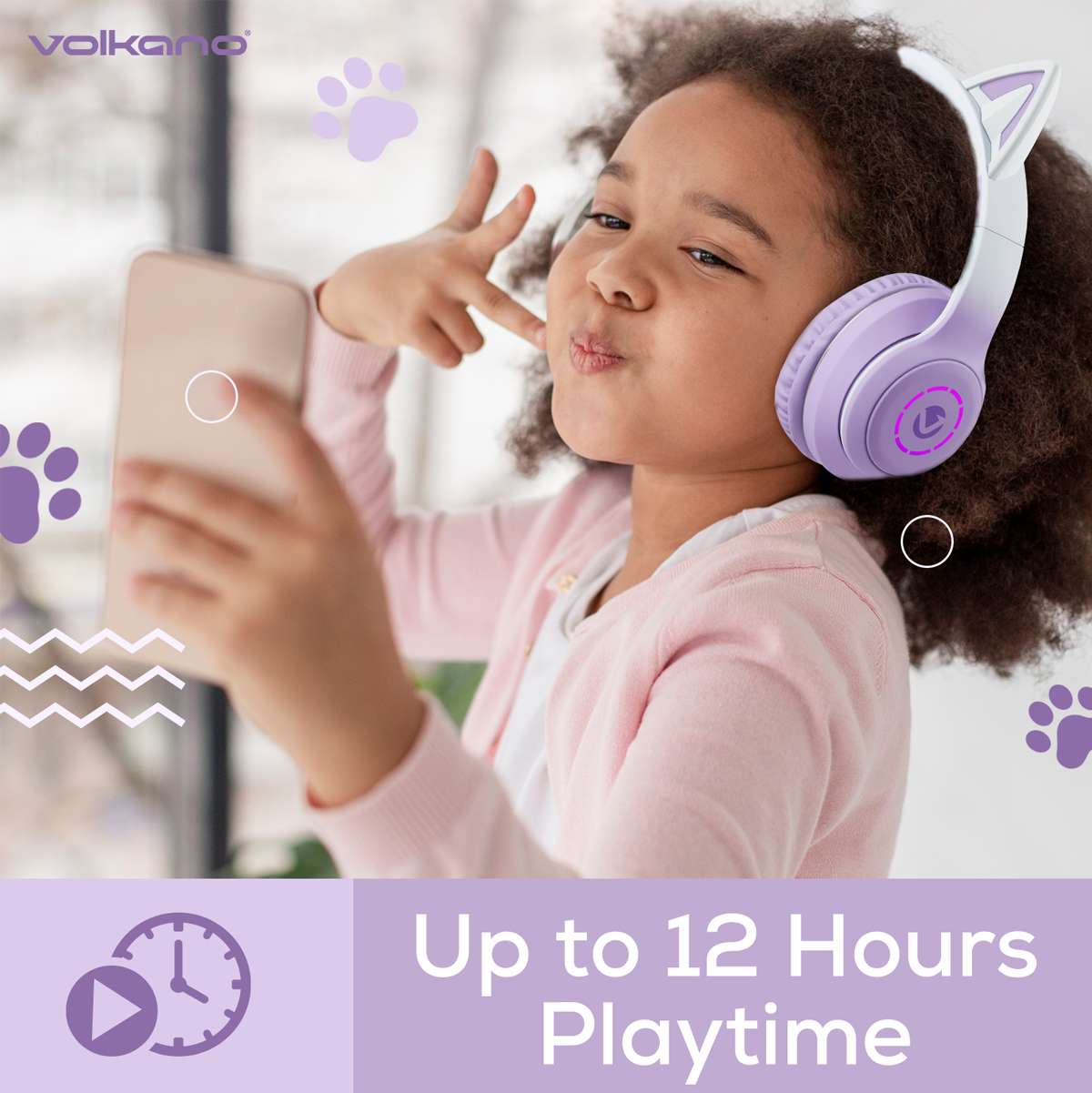 Volkano Whisker Series Bluetooth Orejas de gato Headphones - Purpura - Imagen 9