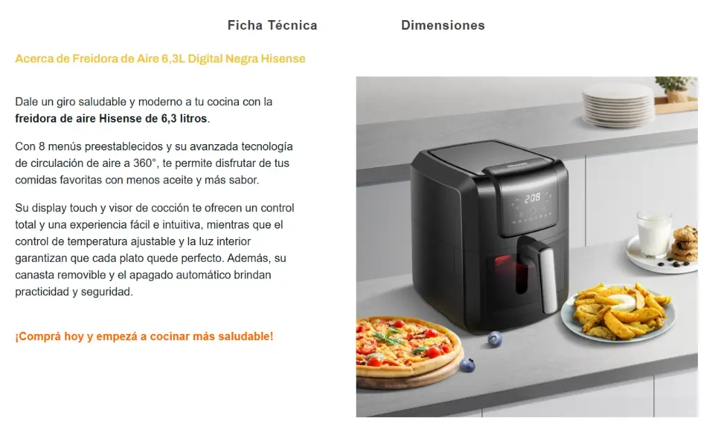 Freidora de Aire 6,3L Digital Negra HISENSE - Imagen 3