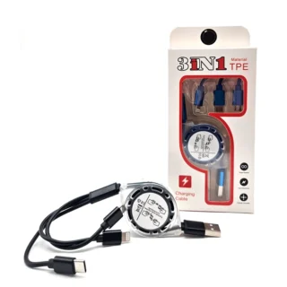 CABLE RETRÁCTIL 3 EN 1 IPHONE, TYPE C Y V8