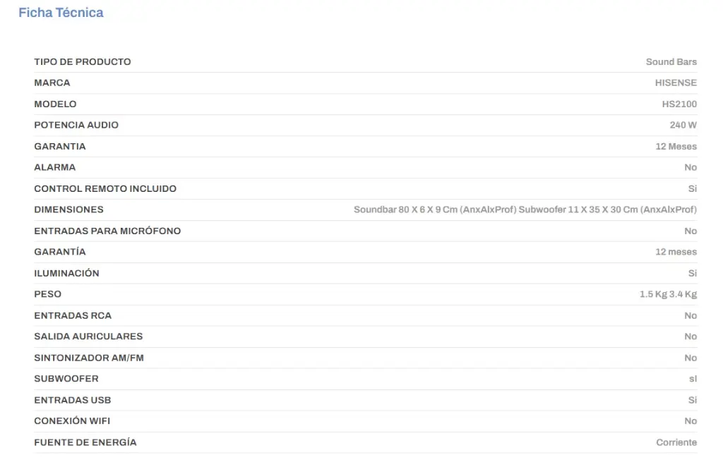 Barra de Sonido 240 W HS2100 Subwoofer HISENSE - Imagen 4